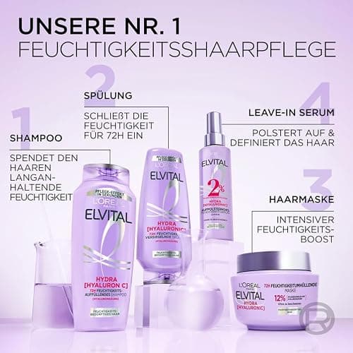L'Oréal Paris Elvital Germany's Next Topmodel Haarpflege-Routine für feuchtigkeitsbedürftiges Haar: Hydra Hyaluronic Set mit Shampoo 300ml, Spülung 250ml, Serum 150ml und Maske 300ml thumbnail 7