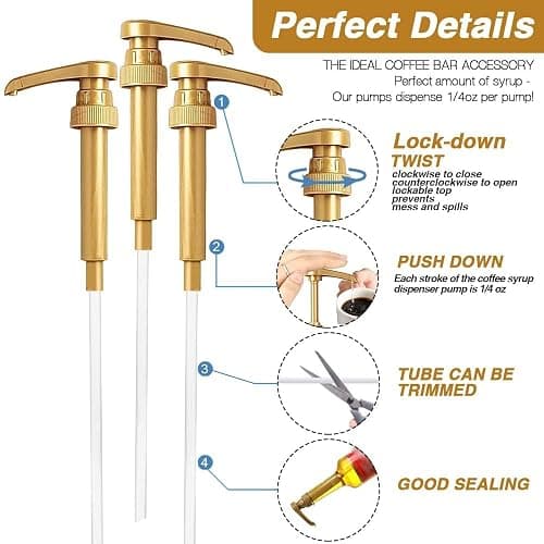 10 Pcs Gold Coffee Syrup Pump, Compatible with 25.4 Oz/750ml Bottles, Syrup Dispenser Pumps Great for Home & Coffee Bar Drinking Mixes, Tea, Beverage, Cocktails thumbnail 4
