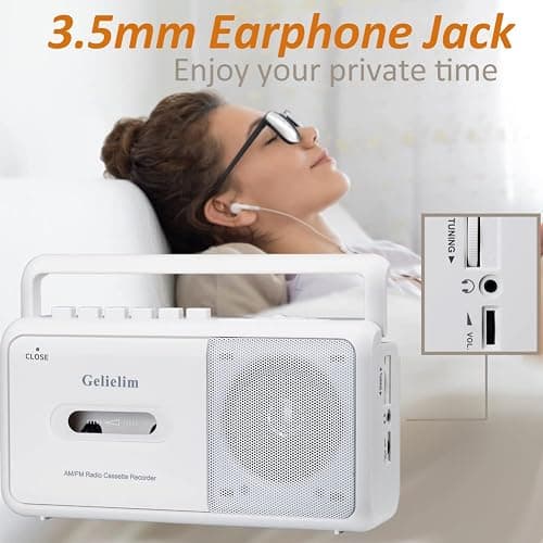 Gelielim Portable Cassette Player, Cassette Tape Player AM/FM Radio,Casette Tape Recorder with Earphone Jack, Cassette Boombox Battery Operated or AC Powered thumbnail 4