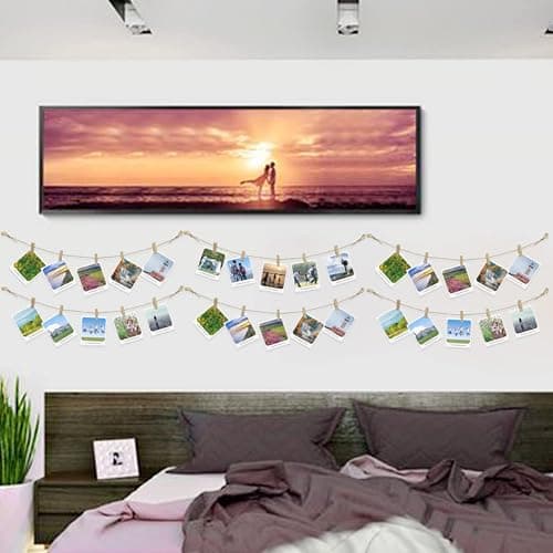 Photo Hanging Display with 50 Photo Clips, String Hanging Pictures Decor Wall Display, Clip Photo Holders for Hanging Kids Artwork On Wall Decor Home thumbnail 8