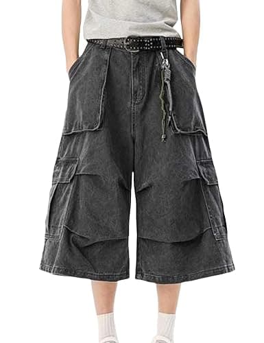 IEODD Mens Baggy Jean Shorts Y2k Summer Loose Denim Jorts Wide Leg Long Cargo Shorts Streetwear Women - Image 1