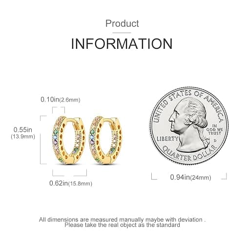 NARMO Earrings for Women 925 Sterling Silver Heart Hoops Small Colorful Rainbow Hoop Earrings Huggie Earrings thumbnail 3
