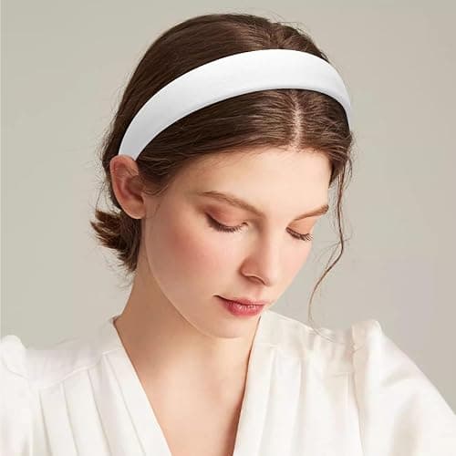WantGor 1 Inch PU Leather Headband, Wide Padded Hairband Fashion Hair Bands Cute Womens Headbands Holiday DIY Hair Accessories (White) thumbnail 5