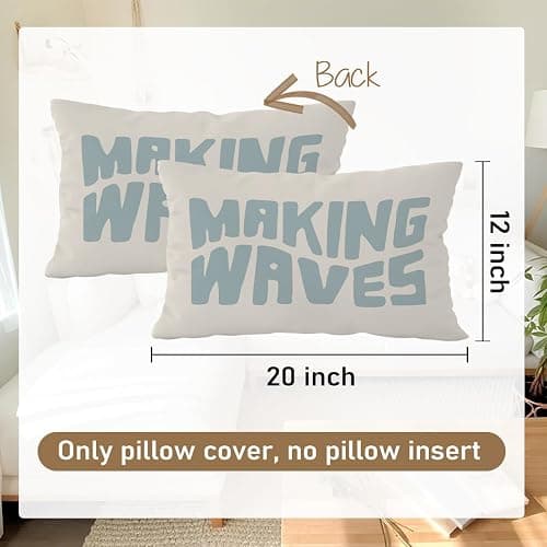 Wheatwin Blue Coastal Throw Pillow Cover 12x20, Blue Dorm Decor, Making Waves Coquette Decor for Girls Room Bedroom Sofa Couch thumbnail 3