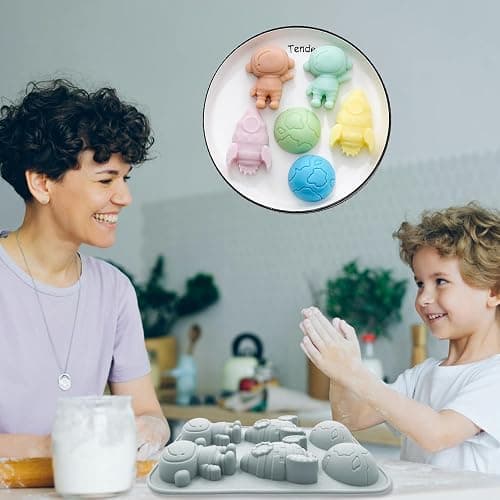 2 Pack Astronaut Silicone Molds 6 Cavity 3D Space Themed Rocket Plaster Molds for Kids, Earth Baking Mould Tray DIY Tool for Chocolate Cupcake Topper Mousse Pastry Soap Crayons Plaster Casting thumbnail 2