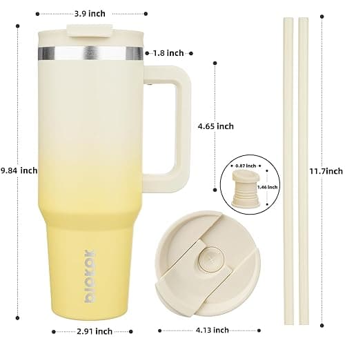 BJPKPK 40 oz Tumbler With Handle Insulated Tumblers With Lid And Straw Stainless Steel Thermal Cup,Lemon thumbnail 4