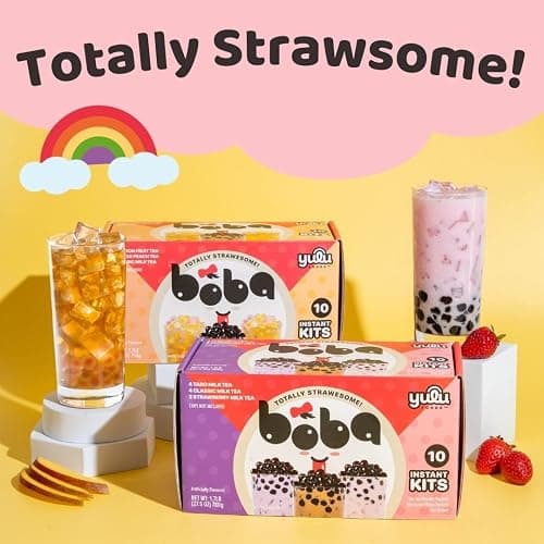 Boba Bundle Kit 10 Serv. Instant Bubble Pearl Variety Milk Tea Kit with Authentic Brown Sugar Tapioca Pearls by Yulu Foods - Ready in Under 1 Minute, Includes Paper Straws - Gift Box, Holiday (Classic, Mango Peach, Passionfruit) thumbnail 8