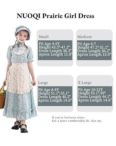 Nuoqi Prairie Dresses for Girls Green Pioneer Girl Costume Colonial Dress with Apron thumbnail 4