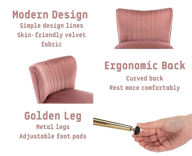Shunzhi Pink Velvet Accent Chairs Set of 2 with Golden Legs Upholstered Side Chairs Mid-Century Modern Slipper Chairs for Guest Room Comfy Armless Wingback Corner Single Sofa Living Room Chairs thumbnail 4