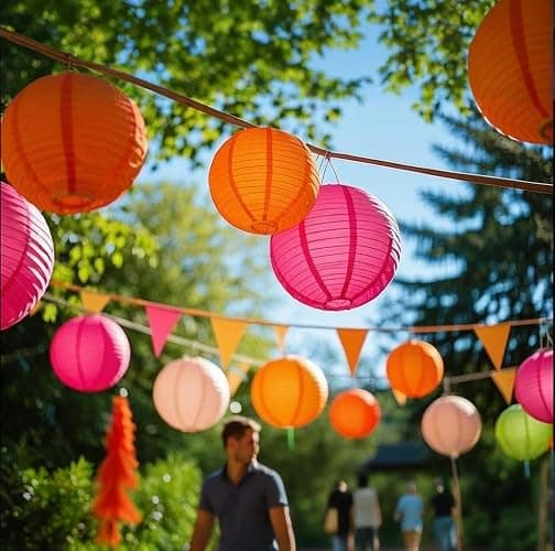 Capesaro Pink Orange Paper Lanterns Decorative 15pcs Party Hanging Decorations for Bachelorette Wedding Birthday Baby Shower Graduation Anniversary Themed Room Decor thumbnail 2