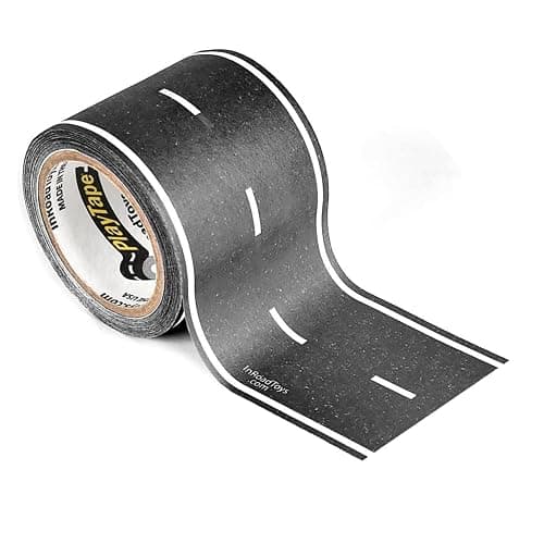 PlayTape Road Tape for Toy Cars - Sticks to Flat Surfaces, No Residue; 2 inch Wide x 30 ft Asphalt Road - Image 1