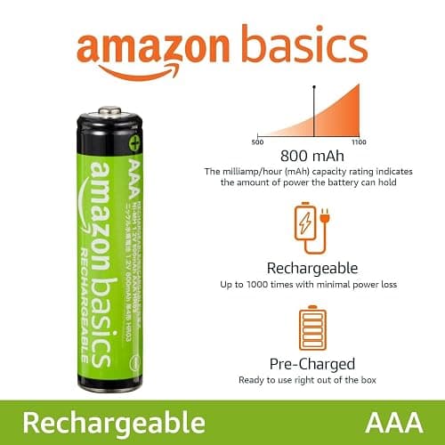 Amazon Basics 12-Pack Rechargeable AAA NiMH Performance Batteries, 800 mAh, 1.2V, Recharge up to 1000x Times, Pre-Charged thumbnail 2