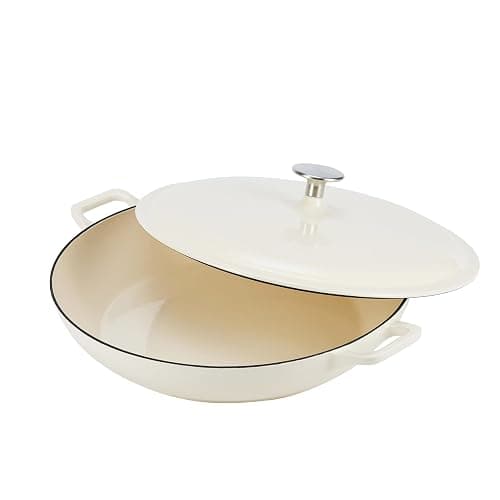 AmazonBasics Enameled Cast Iron Covered Casserole Skillet, 3.3-Quart, White thumbnail 3