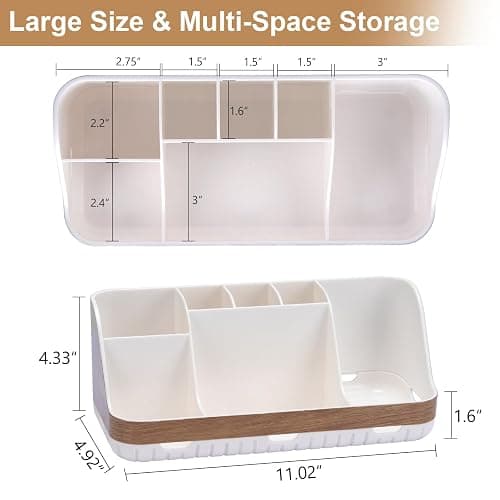 GFWARE Bathroom Countertop Organizer - Detachable 7 Slots Kids Electric Toothbrush and Toothpaste Holde Drainage for Bathroom Accessories Organization Counter Vanity Storage, Woodgrain thumbnail 3