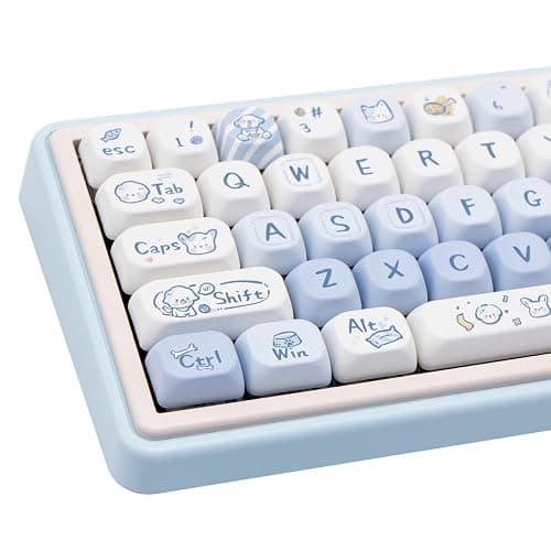 COOMICKEY Blue White PBT Keycaps 130 Keys MOA Profile Dye-Sublimation Cute Puppy Custom Keycaps Set for Cherry MX Gateron Kailh Switches Mechanical Keyboards - Image 1