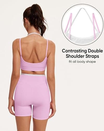 OMKAGI Workout Sets for Women Cute Doubel Layer Open Back Sports Bras Gym Shorts Outfits thumbnail 4