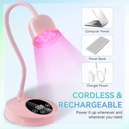 Makartt UV Nail Lamp: Flash Cure lamp UV Light for Gel Nails Polish Luminoza 30W Rechargeable LED Nail Dryer with 4 Timers & Auto Sensor Fast Curing Goosenecks Lamp for Home DIY Manicure (Pink) thumbnail 8