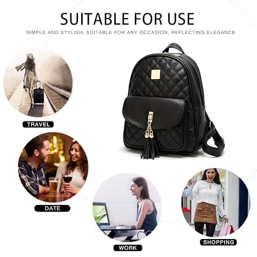 IHAYNER Women's Simple Design Quilted Mini Backpack - 3Pcs Leather Backpack Purse for Women thumbnail 5