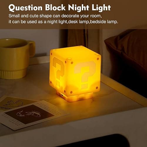 TLAOTNIY Super Bros Mini Question Block Night Lights - USB Powered Bedside Lamp with Game Sound Effects - Gift for Friends & Fans thumbnail 7