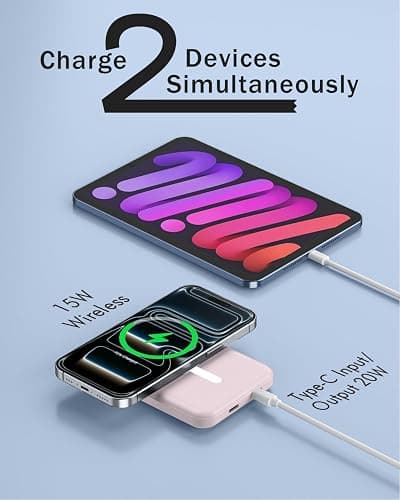 podoru for Magsafe Battery Pack, 5000mAh Magnetic PowerBank with Type-C Cable 20W PD Fast Charging Lighting Input Wireless Charger for iPhone 17/16/15/14/13/12/ All Series-Light Pink thumbnail 6