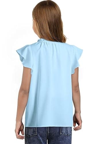 DOKOTOO KIDS Girls Tops Cute Summer Ruffle Short Sleeve T Shirts Casual V Neck Chiffon Blouses 6-15 Years thumbnail 2