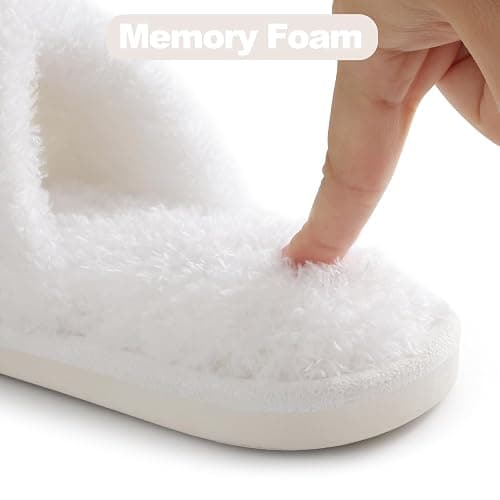 Evshine Women's Fuzzy Slippers Cross Band Memory Foam House Slippers Open Toe thumbnail 2