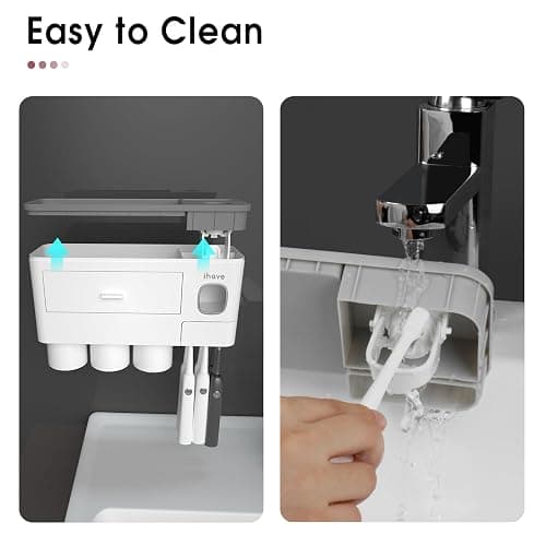 iHave Toothbrush Holder for Bathroom, 3 Cups Toothbrush Holder Wall Mounted with Toothpaste Dispenser - Large Capacity Tray, Cosmetic Drawer - Bathroom Accessories & Bathroom Organization Storage thumbnail 7