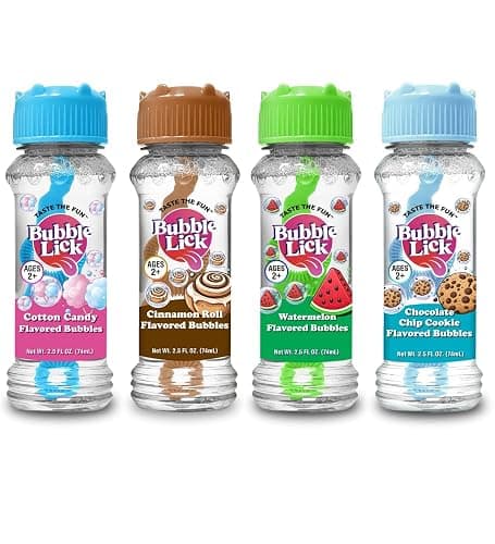 Bubble Lick Variety Flavored Bubbles 4 Pack Cinnamon Roll Watermelon Cookie Cotton Candy USA Made - Image 1