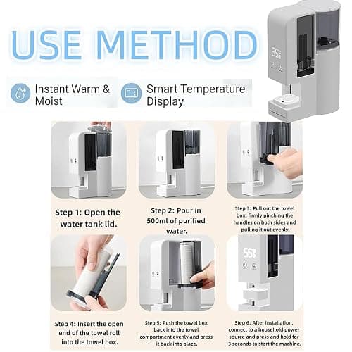 Hot Face Towel Heater Machine, Automatic Disposable Towel Warmer with Steam, 5-Second Heating, 55°C Constant Temperature, Portable Face Towel Steamer (1PC Face Towel Machine+40PCS Towels) thumbnail 6