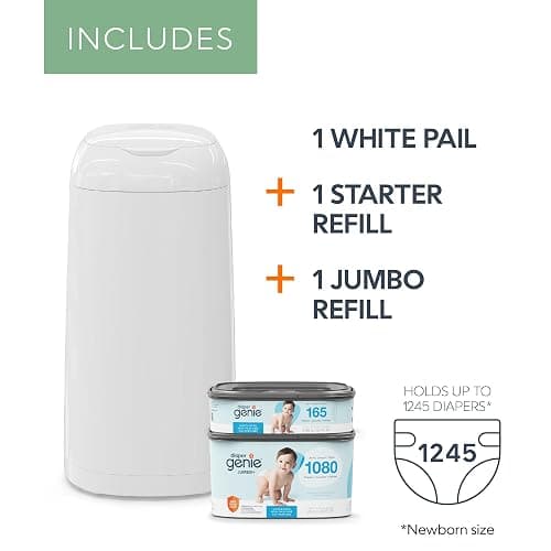 Diaper Genie Classic Diaper Pail Gift Set | Push-N-Lock Odor Control | Includes Starter Refill and Jumbo+ Refill | Holds up to 1,245 Newborn Diapers | Baby Registry Must-Have thumbnail 3