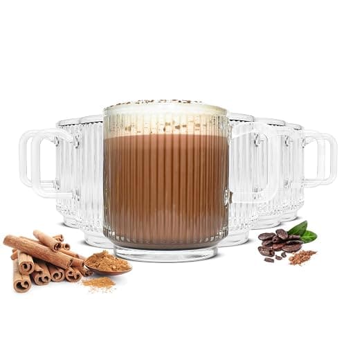 Sendez 6x Kaffeegläser Teegläser 360 ml Stapelbar mit Reliefstruktur Latte Macchiato Gläser - Image 1