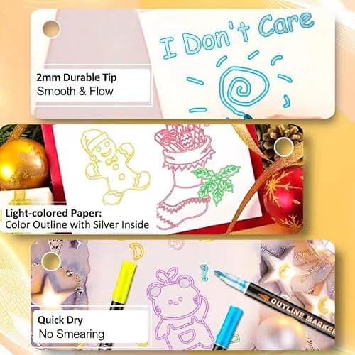 Double Line Super Squiggles Glitter & Metallic Markers, 36 Colors - Self Outline Pens for Doodle Art, Greeting Cards & Crafts thumbnail 3