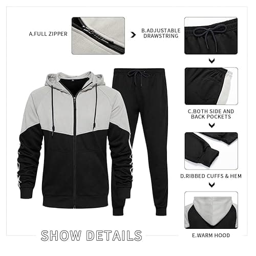 AOTORR Mens Tracksuit Set Full Zip Hooded Jacket Jogging Tops Bottoms Sweatshirt Suit with Pockets thumbnail 4