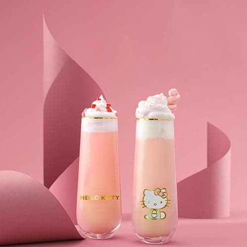 JoyJolt Hello Kitty Stay Gold Stemless Flutes, 9.4oz Drinking Glasses Set of 4, Sanrio Highball Glasses, Kawaii Hello Kitty Kitchen Glass Set Ideal for Water Juice Smoothies, Skinny Tall Glasses thumbnail 6