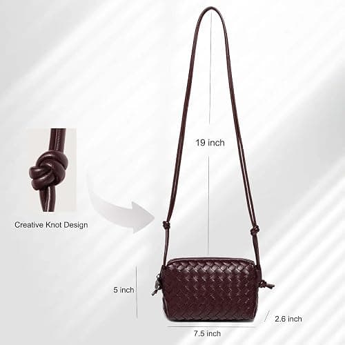 JKBIYU Small Woven Leather Crossbody Bag for Women, Cute Knotted Strap Purse, Lightweight Zipper Handbag for Daily Commute thumbnail 6