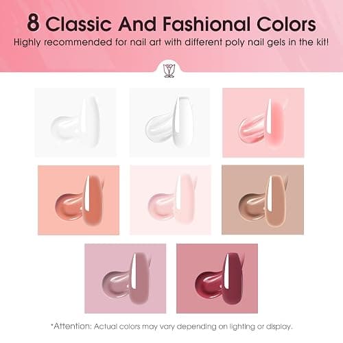 ROSALIND MINI Poly Nail Gel Kit, 8 Colors 0.34oz Each Tube Poly Nails Gel Starter Kit with Slip Solution and Mini UV Lamp, Clear Nude Purple Gels Extension Set for Beginners thumbnail 4