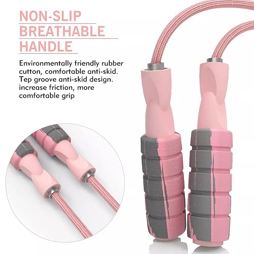 FITMYFAVO Jump Rope Cotton Adjustable Skipping Weighted jumprope for Women，Adult and Children Athletic Fitness Exercise Jumping Rope (Pink) thumbnail 5