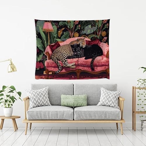 Maximalist Eclectic Cheetah Tapestry Wall Hanging Snuggly Leopard Panther In a Vintage Couch Prints Tapestries Leopard Bedroom Dorm Living Room Wall Decor 30x40inchwhite thumbnail 7