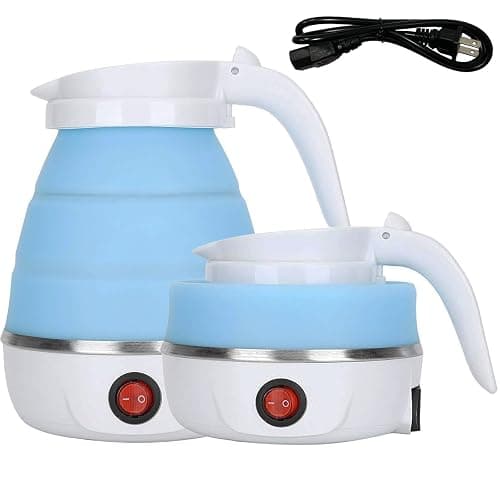 Travel Kettle Electric Small Foldable Portable Kettle,Silicone Collapsible Heating Water Boiler Tea Pot for Camping,Easy for Storage with Separable Power Cord (Blue pro) thumbnail 7