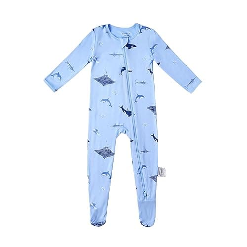 Okayinn BubblePanda Rayon Made From Bamboo Baby Pajamas Baby Clothes for Boys Girls Unisex Zip-Front Non-Slip Onesie Sleeper - Shark - 18-24 Months