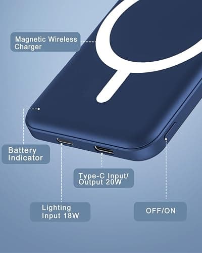Podoru for Magsafe Powerbank 5000mAh,Powerbank iPhone mag-Safe mit Typ-C Kabel,Magnetische powerbank PD 20W Schnellladen,Magnet powerbank für iPhone 16/15/14/13/12 Pro Max/Pro/Plus/Mini-Himmelblau thumbnail 5