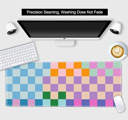 SXCKANG Colorful Checkered Desk Mats, Retro Purple Pink Blue Green Large Desk Pad, Aesthetic Desktop Mat, Writing Mat, Non-Slip Rubber Gaming Mouse Pad for Laptop Computer Office, 31.5 X 11.8 in thumbnail 3