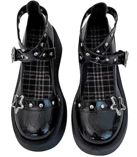 Women's Mary Jane Pumps - Chunky Heel Goth Platform Lolita Shoes - Round Toe Ankle Oxfords - Image 1