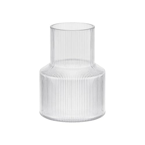 8" High Ribbed Glass Vase, Glass Flower Vase, Fluted Clear Vases for Lego Flower Bouquet, Modern Glass Vases for Living Room, Dinning Table, Wedding (Clear, 6"x8") - Image 1