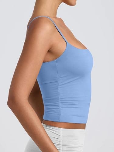 PINKMSTYLE Women's Basic Double Lined Scoop Neck Tank Tops Adjustable Cami Tank Summer Sleeveless Tops - Sky Blue - X-Small thumbnail 5