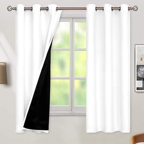 BGment White Blackout Curtains 63 Inch Long - Black Out Curtains for Bedroom Thermal Insulated Curtains for Winter Grommet Total Room Darkening Window Drapes, 2 Panels, 42 x 63 Inch - Image 1
