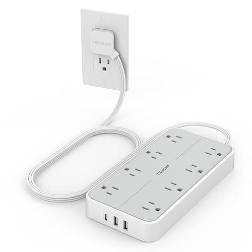 Power Strip Surge Protector, TESSAN Flat Plug Extension Cord with 8 Outlets 3 USB Charger(1 USB C), 1080 Joules Protection, Wall Mountable Charging Station for Home Office School Dorm Room Essentials - Gray - 6FT - Image 1