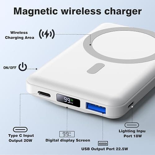 for Magsafe Powerbank, AOGUERBE Magnetische Power Bank 10000mAh, Kabellose Tragbares Ladegerät PD 22,5W Schnellladen mit LED Display für iPhone 17/16/15/14/13/12 Series thumbnail 2