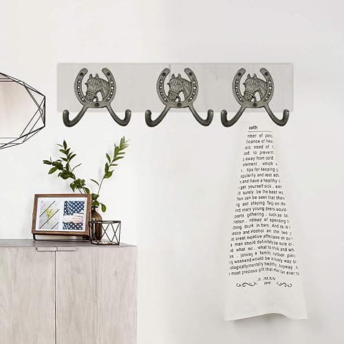 TIHOOD 2PCS 4.5" Horse Head Horseshoe Western Double Cast Iron Wall Hooks, Horse Shoe with Horse thumbnail 2
