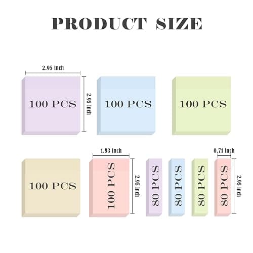 BAYTORY 6 Pads Soft Pastel Sticky Notes, Memo Sticky Note, Colorful Self-Stick Note Easy to Post for Office School Home Study (3x3 & 3x2 & 3x0.7 Inch) thumbnail 3